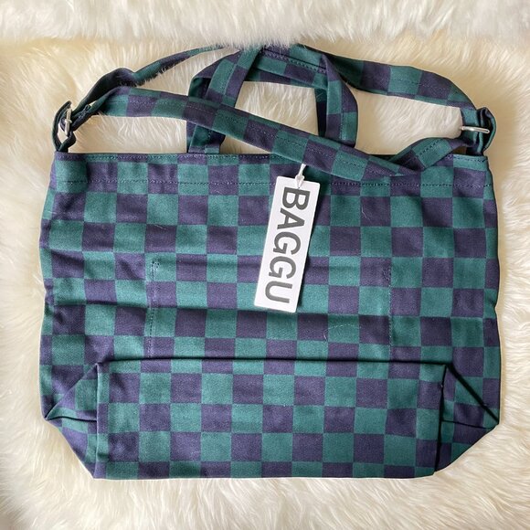 NWT Baggu Horizontal Zip Duck Bag - Navy Green Check - Picture 5 of 9